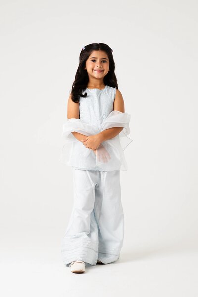 Silver Mint Sparkle Kurta Set - 3pc