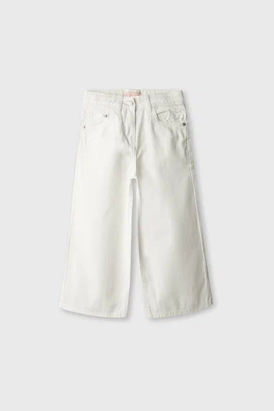 Girls Ivory Wide-Leg Twill Pants
