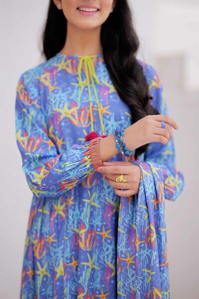 Senorita Girls RTW Girls Blue and Multicolor Casual 3 Piece Suit Marina Fabric Printed GAD-02477 - Winter Collection