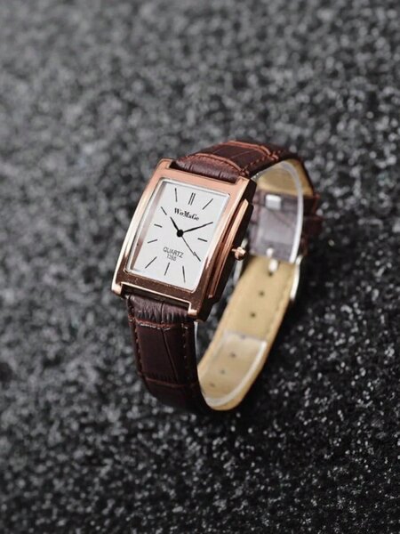 Shein - 1Pc Elegant Minimalist Square Men'S Watch, Luxury Rose Gold Rectangular Wristwatch