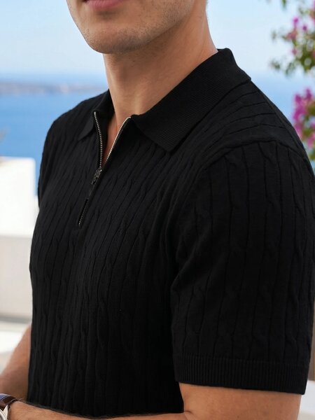 Black Knitted Zipper Polo (SKZP-060)