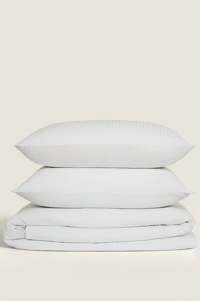 White Seersucker Dyed Duvet Cover