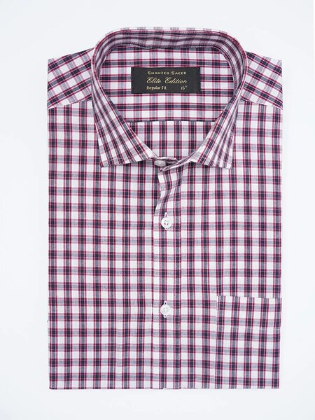 Maroon & Navy Checkered, Elite Edition, Cutaway Collar Men’s Formal Shirt (FS-2248)