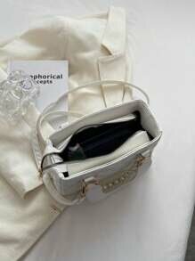 Shein - Fashionable Beaded Chain Small Square Handbag