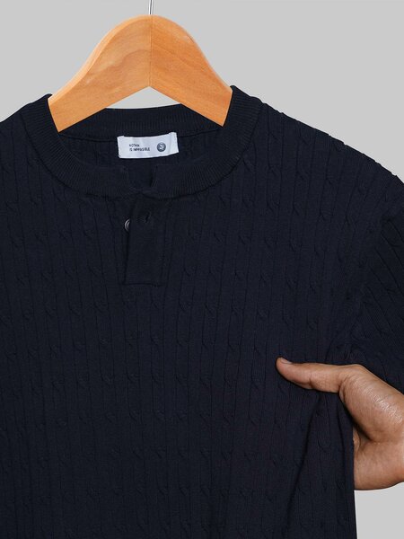 Blue Sweater Knit Henley T-Shirt (SKH-002)