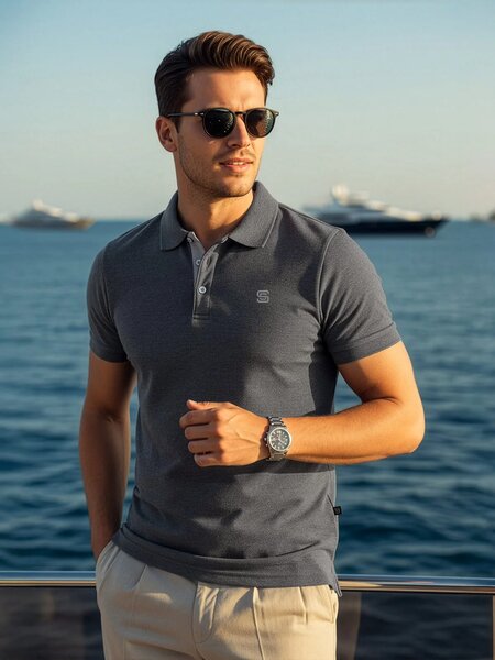 Charcoal Half Sleeves Designer Polo T-Shirt (POLO-1079)