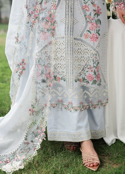 Tales of Petals by Sardinia Unstitched Embroidered Luxury Lawn 3 Pcs Suit SRD26UTP D-7 Morning Sky - Festive