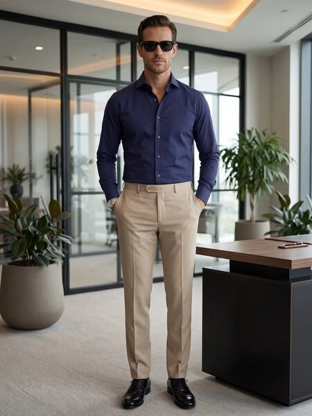 Navy Blue Plain, Cutaway Collar, Poplin Formal Shirt (FS-3022)