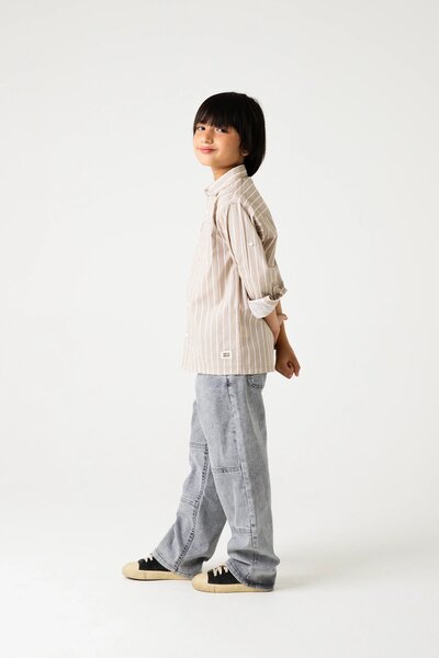 Boys Beige Stripe Casual Shirt