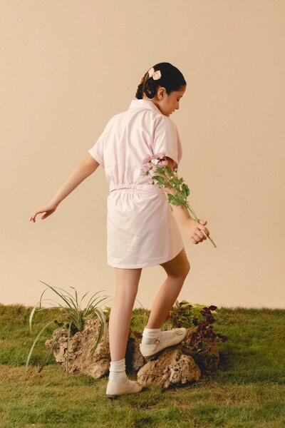 Zinnia | Textured cotton co-ord set with tailored shirt and A-line skirt