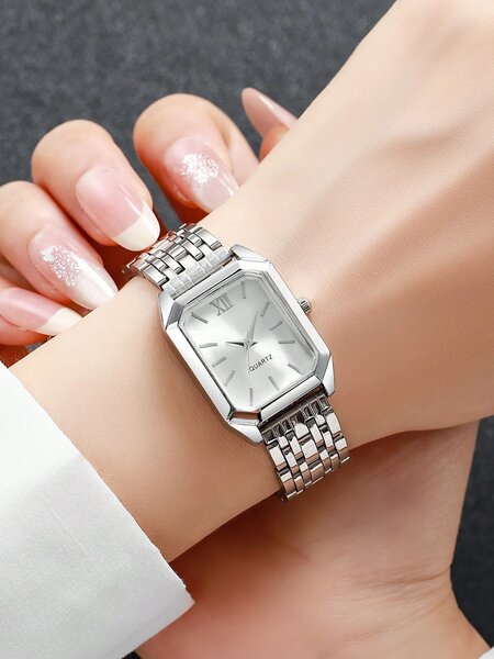Shein - 1pc Women's Fashion Square Roman Numeral Dial Quartz Wrist Watch, Classic Elegant Style