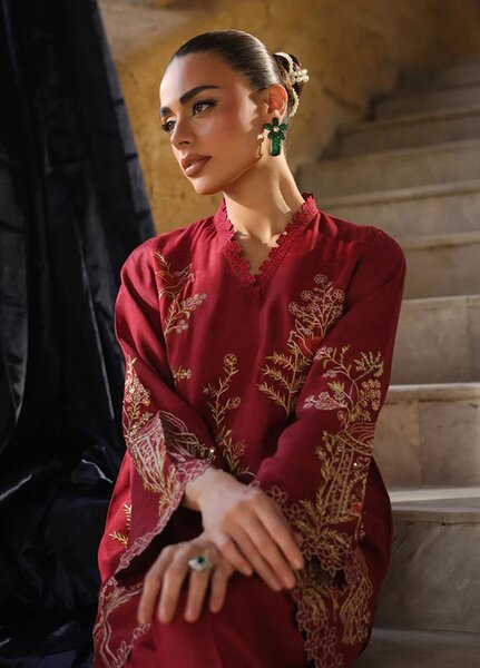 Luxe by Sahar Pret Embroidered Raw Silk 2 Piece Ruby Radiance