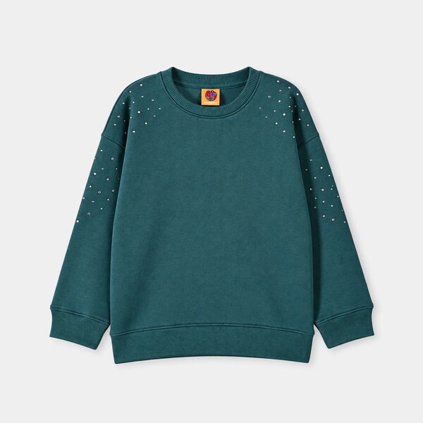 Girls Fleece Sweatshirt Sliver Studs-Teal