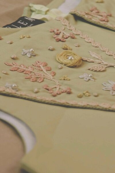 Matcha | A-line cotton dress with floral hand-embroidered collar
