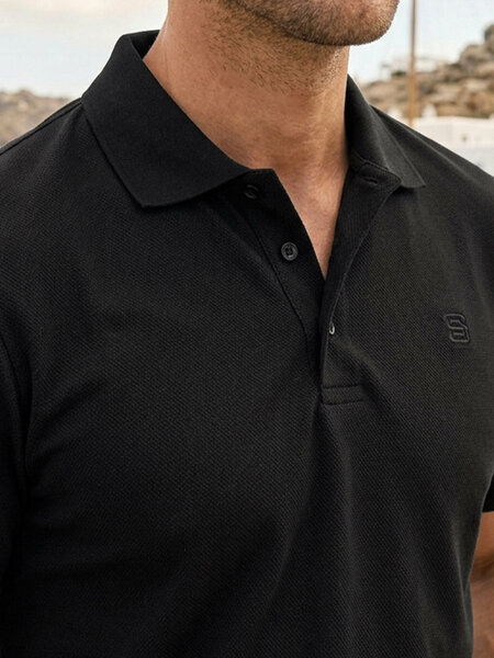 Black Textured Popcorn Polo T-Shirt (POLO-1235)