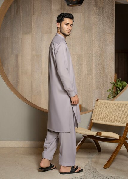 Buraq Men RTW Solids Wash N Wear Kurta Shalwar Suit Light lavender Ban Casual Collection