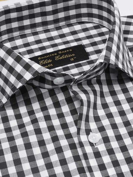 Black & White Self Checkered, Elite Edition, Cutaway Collar Men’s Formal Shirt (FS-2339)