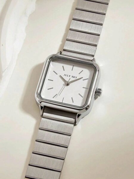 Shein - Julysky 1Pc Women'S Silver Tone Elegant Simple Stainless Steel Band Quartz Watch