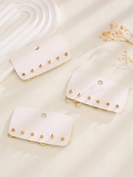 Shein - 9pairs/set Fashionable Zinc Alloy Rhinestone Moon & Faux Pearl Decor Stud Earrings For Women For Daily Decoration