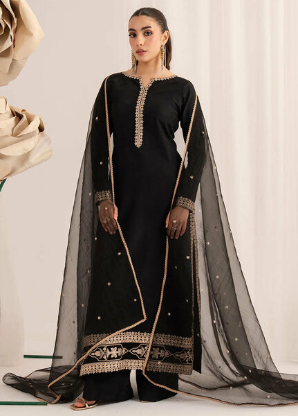 Izel Pret Embroidered Raw Silk 3 Piece Suit Nocturne