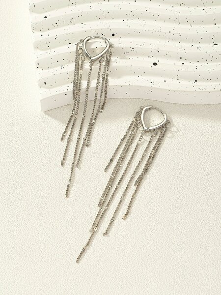 Shein - Chain Tassel Drop Earrings