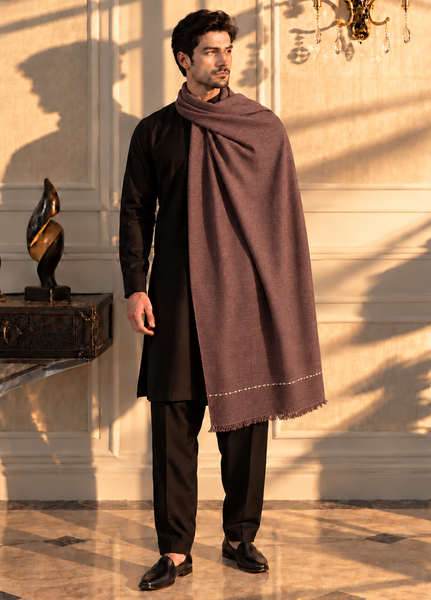 Sanaulla Exclusive Range Men Solids Wool Shawl KPS: D-79 Dark Purple-01 - Winter Collection