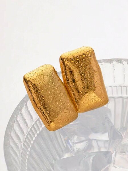 Shein - 1pair Simple & Fashionable European & American Style Irregular Rectangle Shaped Earrings For Women's Everyday Wear, Vacation & Party Accessory