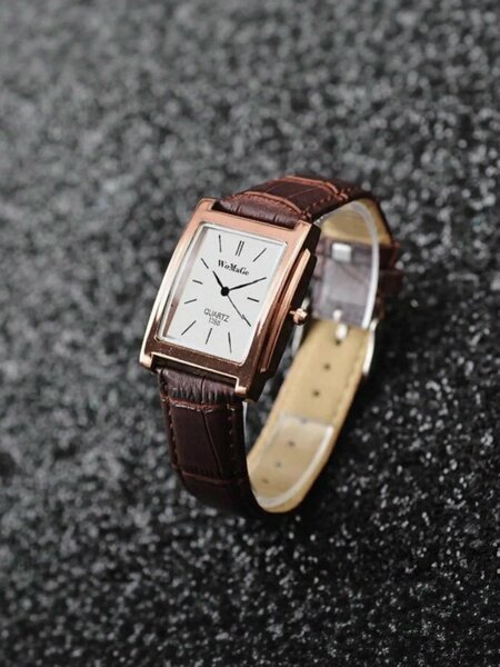 Shein - 1Pc Elegant Minimalist Square Men'S Watch, Luxury Rose Gold Rectangular Wristwatch