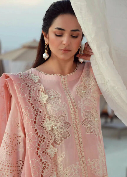 Minor Defect - Gulmina Embroidered Lawn Suit Unstitched 3 Piece GLM25US Pink Lilly - Summer Collection