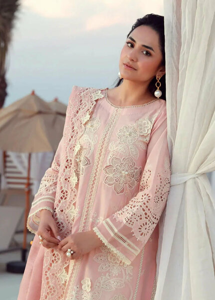 Minor Defect - Gulmina Embroidered Lawn Suit Unstitched 3 Piece GLM25US Pink Lilly - Summer Collection