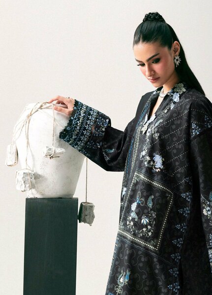 Q prints by Qalamkar Unstitched Embroidered Slub Linen 3 Piece Suit QLK26ULQ Luna QPW-05A - Winter Collection