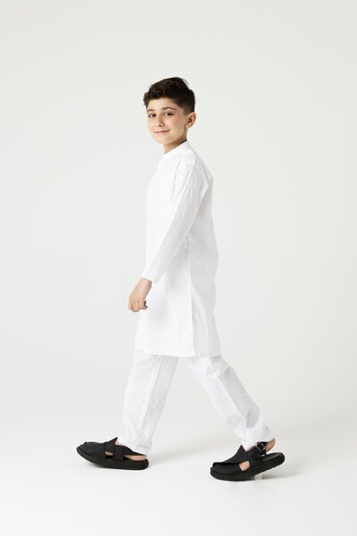 Boys Traditional White Embroidered Kurta Set