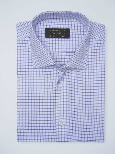 White & Blue Checkered, Elite Edition, Cutaway Collar Men’s Formal Shirt (FS-2633)