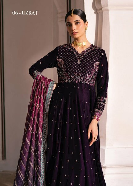 Mor by Xenia Formals Unstitched Embroidered Velvet 3 Piece Suit XE26UMV 06 Uzrat - Festive Collection