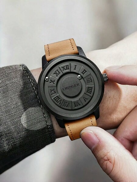 Shein - Men'S Wrist Watch With Roman Numeral Dial - Khaki
