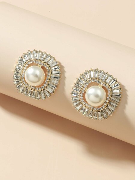 Shein - Rhinestone Decor Earrings