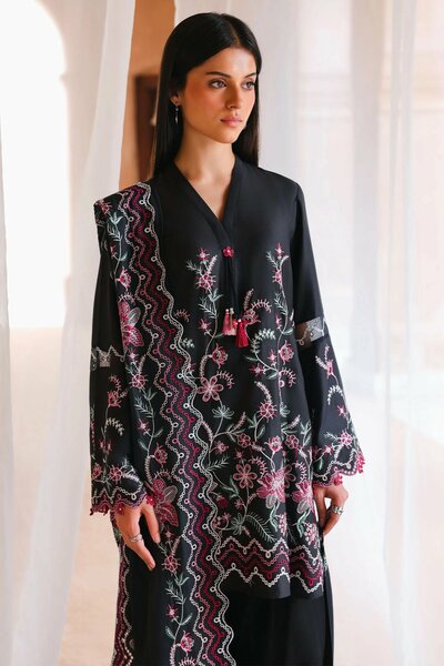 Cross Stitch Unstitched Embroidered Cotton Satin 3 Piece Suit CS26UCS Midnight Flora - Casual Collection