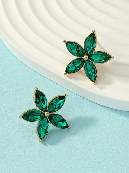 Shein - Rhinestone Flower Stud Earrings