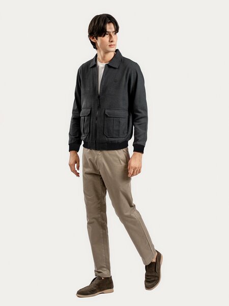 Charcoal Casual Collar Jacket With Cargo Pocket
