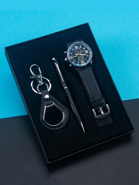 Shein - 1Pc Business Gift Set For Men Including Quartz Watch, Pen And Keychain, Casual Yet Simple Business Style