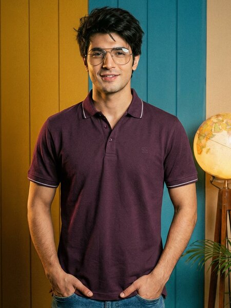 Maroon Plain Contrast Tipping Half Sleeves Polo T-Shirt (POLO-1156)
