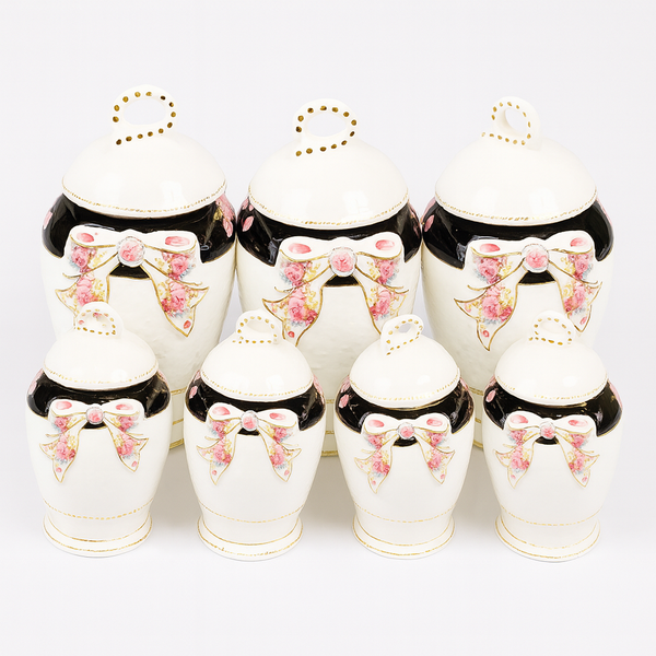 7 Pcs Canister Set with Ceramic Lid 1040 – Floral Bow Kitchen Storage Jars