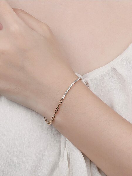 Shein - 1PC Genuine 925 Sterling Silver Half Tennis Bracelet Hand Chain 4A Grade Cubic Zirconia Gorgeous Women Jewelry Best Gift For Birthday