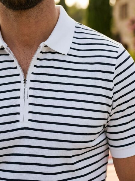 White & Black Yarn Dyed Polo T-Shirt (POLO-1255)