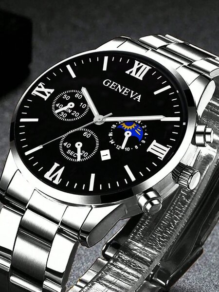 Shein - 3pcs Men's Casual Luxury Business Quartz Watch Set - Fashionable Round Dial