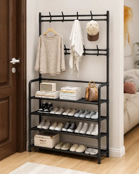 4 Layer Shoe Stand with Coat Hook Broad
