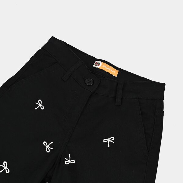Girls Cotton Twill Pant Bow-BLACK