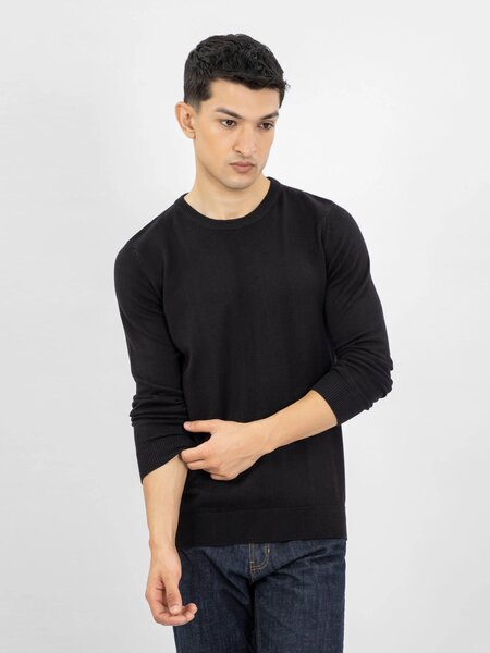 Brumano Ready to Wear Men Cotton Black Crew Neck Sweater 0-21-024-4207-D-07 - Winter Collection
