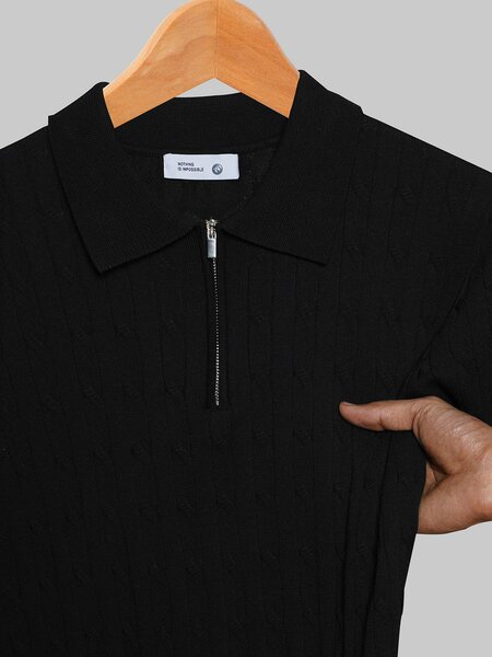 Black Knitted Zipper Polo (SKZP-060)