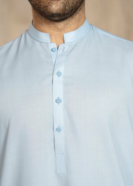 Buraq Men RTW Solids Wash N Wear Kurta Shalwar Suit Sky Blue Casual Collection